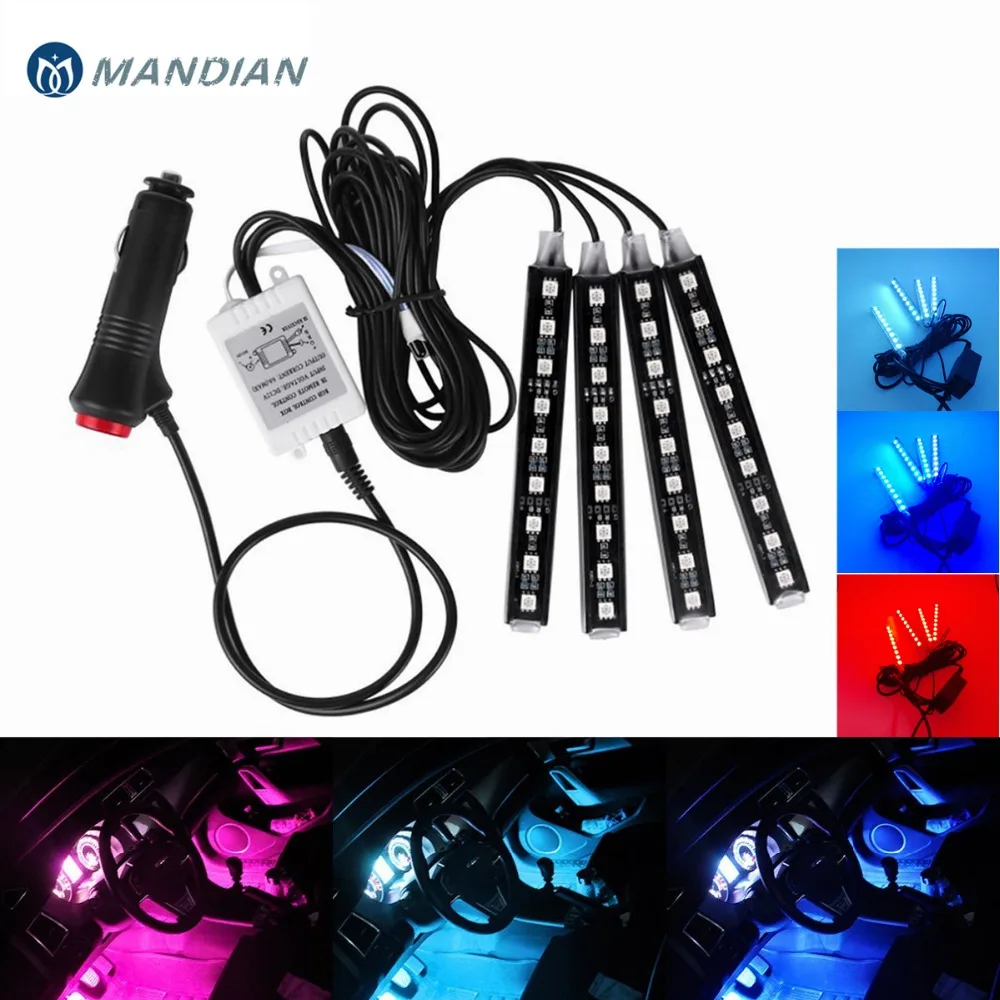 

4pcs 7 Color RGB 36LED Car Decorative Decoration Lamp Atmosphere Lights Strip Interior Neon Lighting Kit Wireless Remote Control