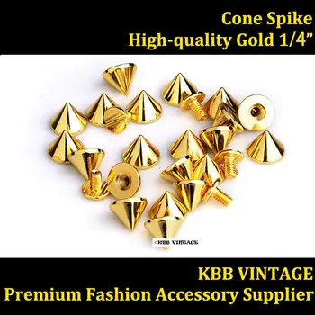 

50pc Punk Spikes Screwback Spike Rock DIY Stud 1/4" Gold ----Free Shipping