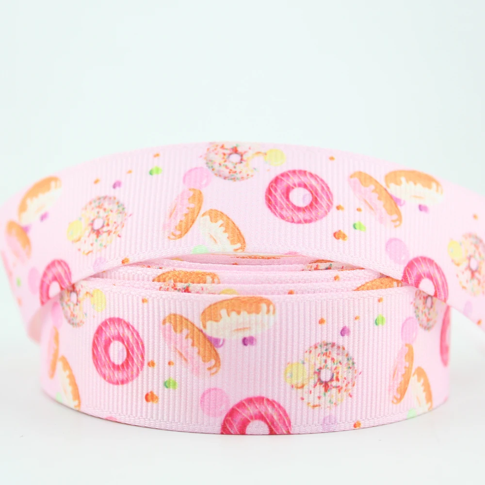 Мультяшный пончик розовый напечатанный grosgrain лента 16 мм 22 мм 25 мм 38 мм 10 ярдов DIY банты для волос подарочная упаковка декоративные ленты
