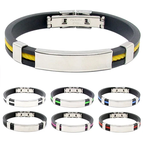 

2018 Men's Women's Cool Stainless Steel Rubber Wristband Bangle Clasp Cuff Bracelet