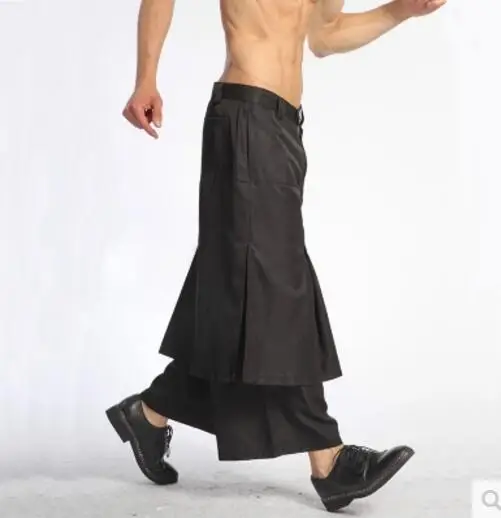 27-44! Новые мужские летние модные повседневные брюки черные из искусственного двух частей длиной до лодыжки брюки шаровары широкие брюки