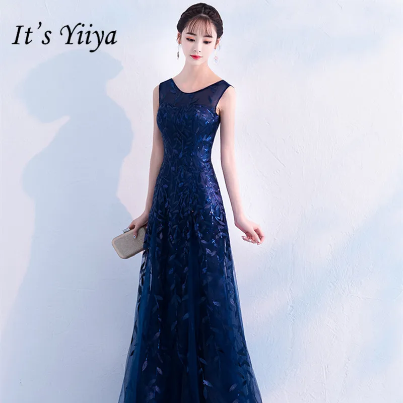 

It's Yiiya A-line Prom dress Elegant Sleeveless Long Dress floor-length Zipper back Sequined free shipping Evening dress C043