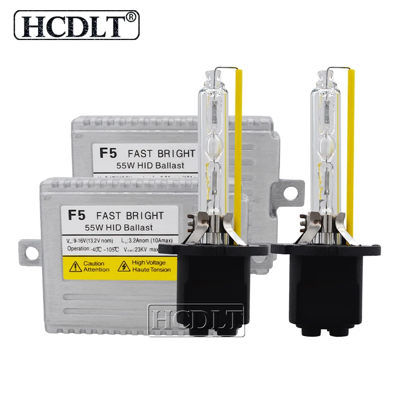 HCDLT AC 55W F5 1 Second Fast Start Ballast Xenon Conversion Kit 5500K Super Bright H1 H11 9005 9006 D2H H7 Car Headlight Bulbs (2)