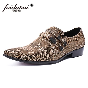 

Plus Size Italian Designer Pointed Toe Slip on Man Party Loafers Genuine Leather Python Pattern Men's Banquet Casual Shoes SL595