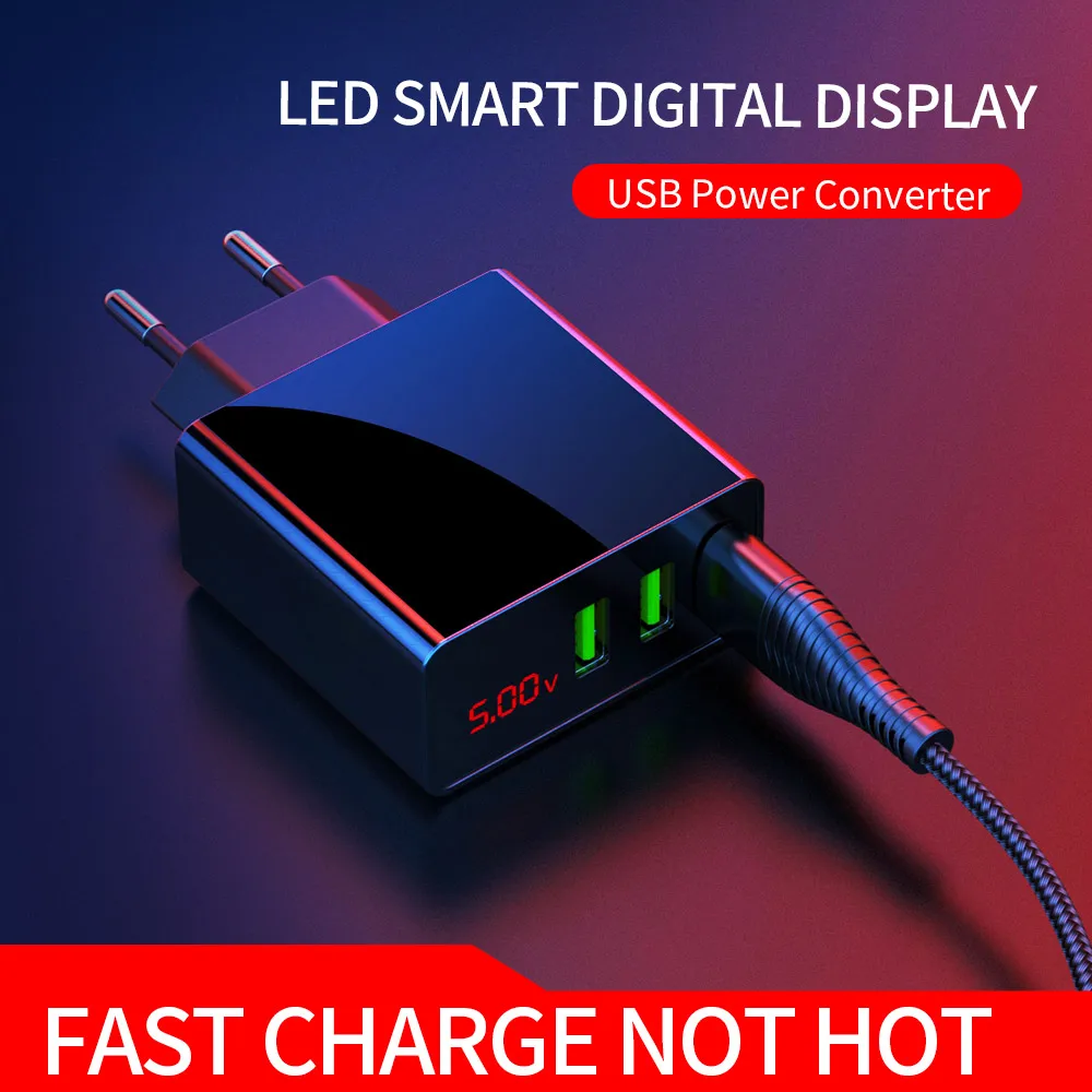 

LED Display EU 3 USB Charger 5V 3A Mobile Phone USB Charger Fast Charging Travel Wall Charger For iPhone Samsung Xiaomi Max 2.4A