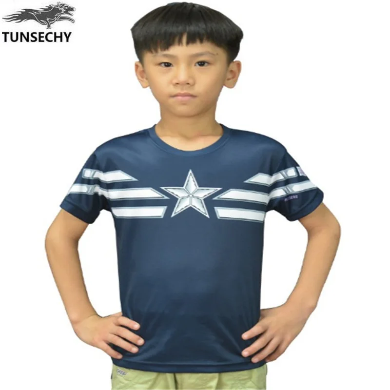 Tunsechy детей уникальный Marvel Капитан Америка футболки супер герой Дизайн Дети с коротким рукавом Капитан Америка футболки для мальчиков