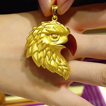 

New Style Pure 24k Yellow Gold Pendant 3D Luck Bless Hawk Head Pendant
