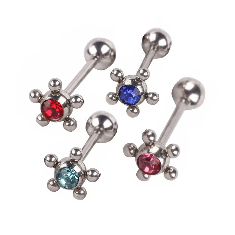 LS Stainless Steel Ball Tongue Bars Rings Barbell Piercing Silver