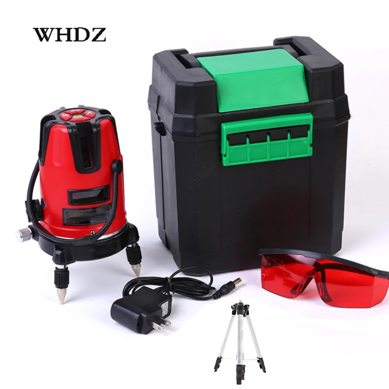 

WHDZ 5 lines 6 points 360 degrees rotary LD 635nm outdoor mode - receiver and tilt slash available auto line laser level