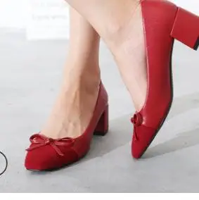 

2018 new sweet bow square head single shoes small fragrance wind suede high heels Korean version