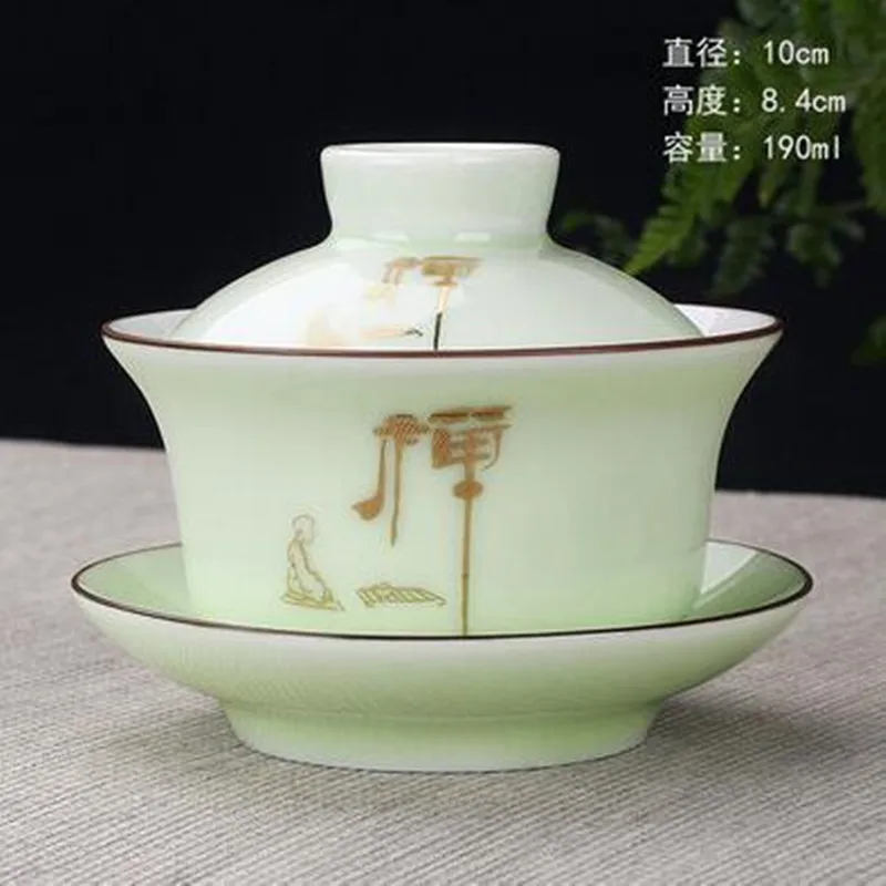 

High Quality Hand Painted Lotus Ceramic Porcelain Gaiwan Chinese Kung Fu Tea Set Teaware Tureen Sancai Tea Cup Pu'er Kettle