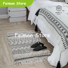 Скандинавские хлопковые ковры для гостиной, спальни, ковры для дома, черный ковер с кисточками, модный простой декор, напольный коврик для двери, коврик для горячей зоны