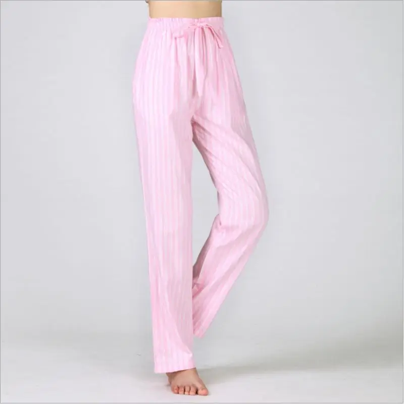 Летняя Домашняя одежда больших размеров, Женская Повседневная полосатая Пижама, женские длинные ночные штаны, женские брюки из хлопка - Цвет: Pink
