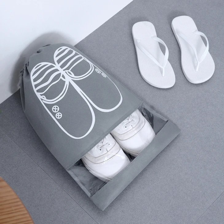 

Drawstring Travel Shoe Bag Suitcase transparent Wardrobe Organizer Container Non Woven Storage Bags Shoes Trip Storage Bag