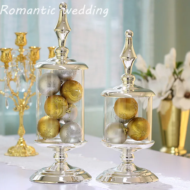 

10pcs/lot Silver Metal Glass Candy Container Candle holder Wedding Decorative Marshmallow Storage Tank Jewelery Can Decorations