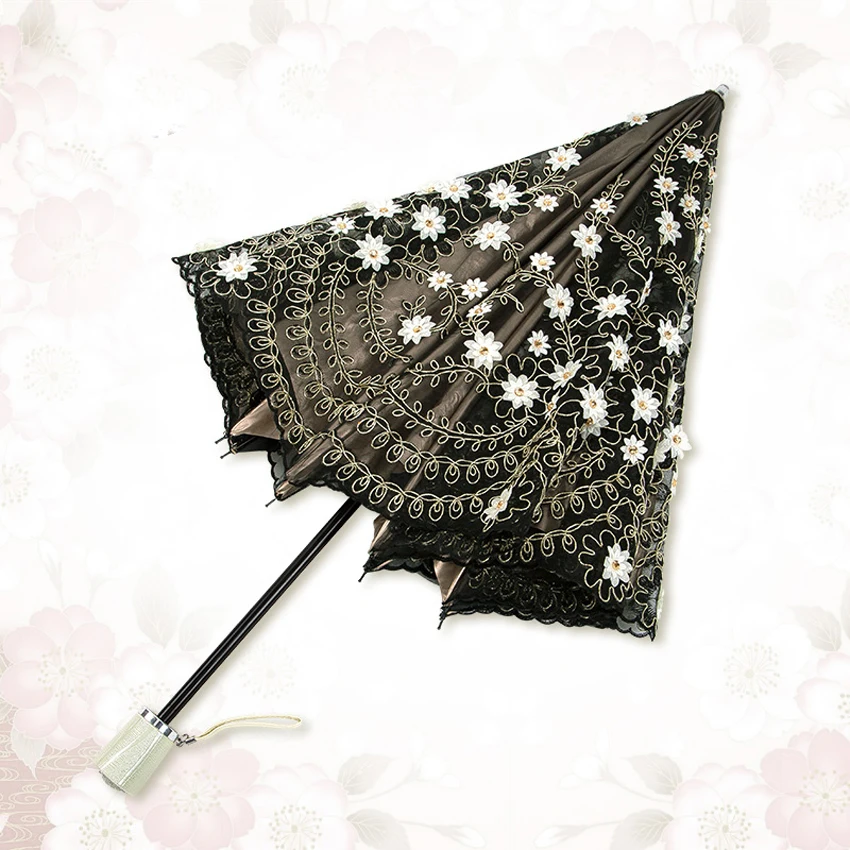 

High quality Lace Embroidery Umbrella Elegant Mini Umbrella Rain Women UV Proof Dual-folding Sunshade Umbrellas wedding Umbrella