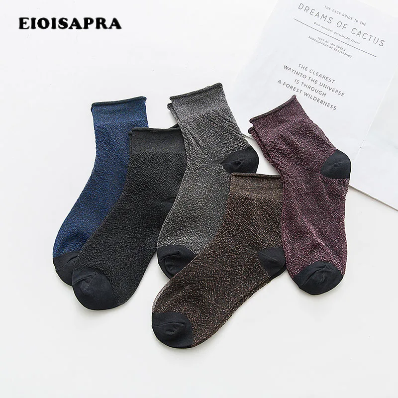 [EIOISAPRA] края прозрачные блестящие Harajuku золотые носки серебристого цвета повседневные креативные пикантные носки женские Япония кучи Sokken Sox