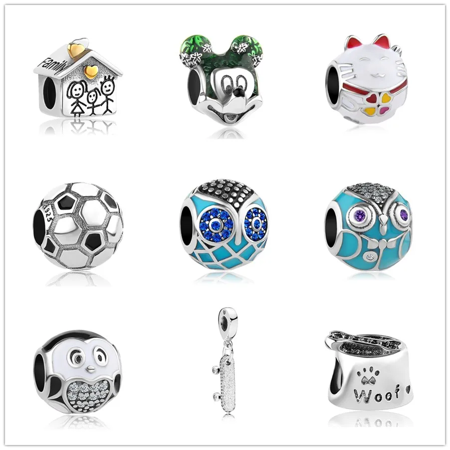 

2018 new 1pc 925 sterling silver daughter family owl mickey lucky cat diy bead Fits pandora charms bracelet for women mix101