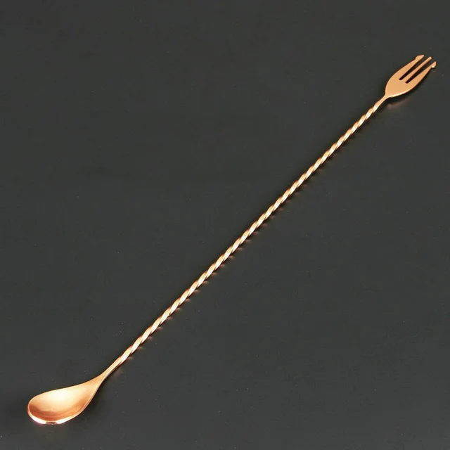 30CM Cooper Bar Spoon plated rose gold bar reverse fork spoon mixing