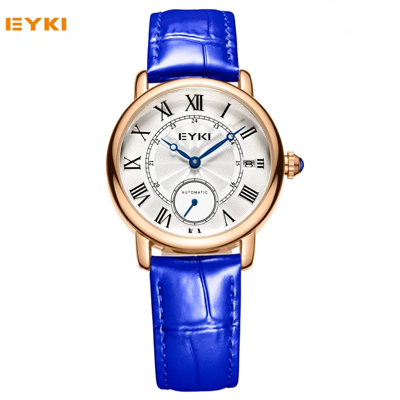 

Vintage Ladies Mechanical Watch 2018 Luxury Brand Roman Numeral Hollow Dial Woman Watches Leather Clock reloj mujer Red Blue