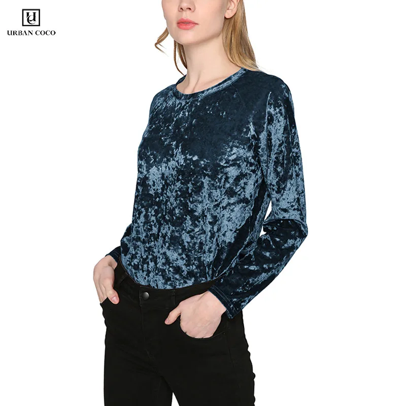 Urban CoCo Женские винтажные бархатные рубашки повседневный топ с длинными рукавами