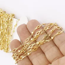 1 м(3,3 футов). Необработанная латунь 24k блестящая золотая цепочка ожерелье.(. Никелевый безопасный свинец) 4x12,5 мм, BXB109-2