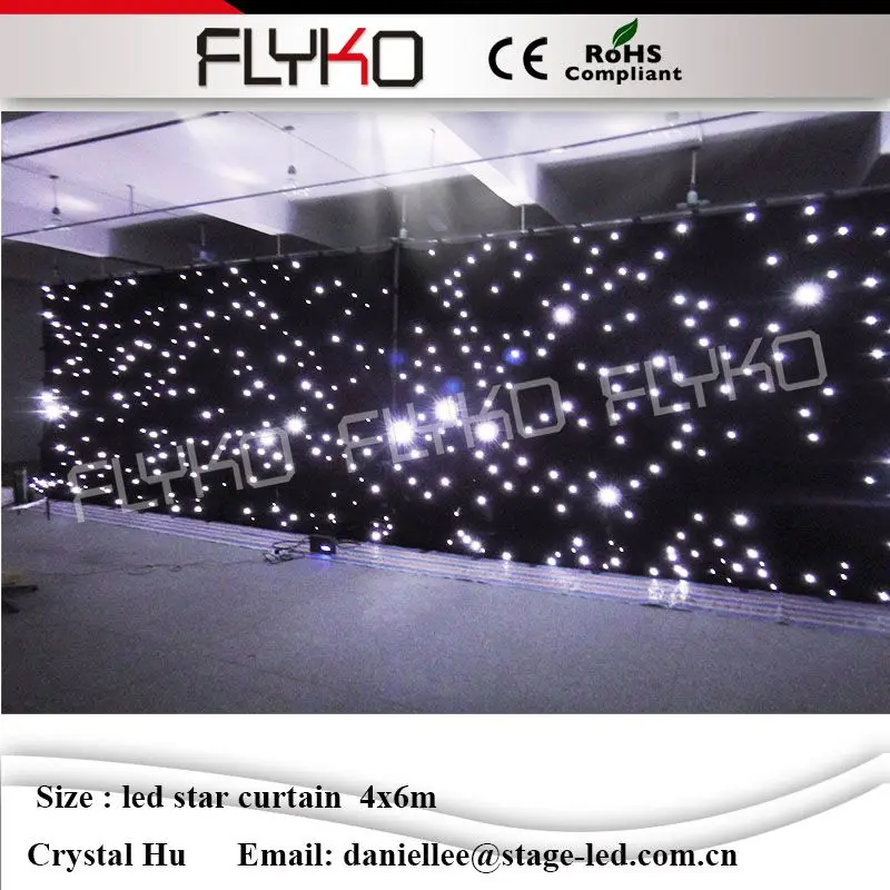 

CE ROHS White lights led star curtain for nightclub stage wedding backdrops led star cloth 4m*6m decoration velvet fireproof