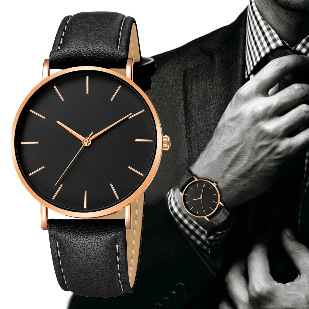 

Fashion Men Date Alloy Case Synthetic Leather Analog Quartz Sport Watch mens watches top brand luxury Masculino Reloj New A40