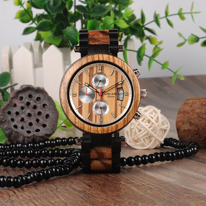 BOBO BIRD Multi-function Wooden Band Watches Luxury Brand Gifts Item Men Wrist Watch Male Relogio C-P17 Accept DROP SHIPPING