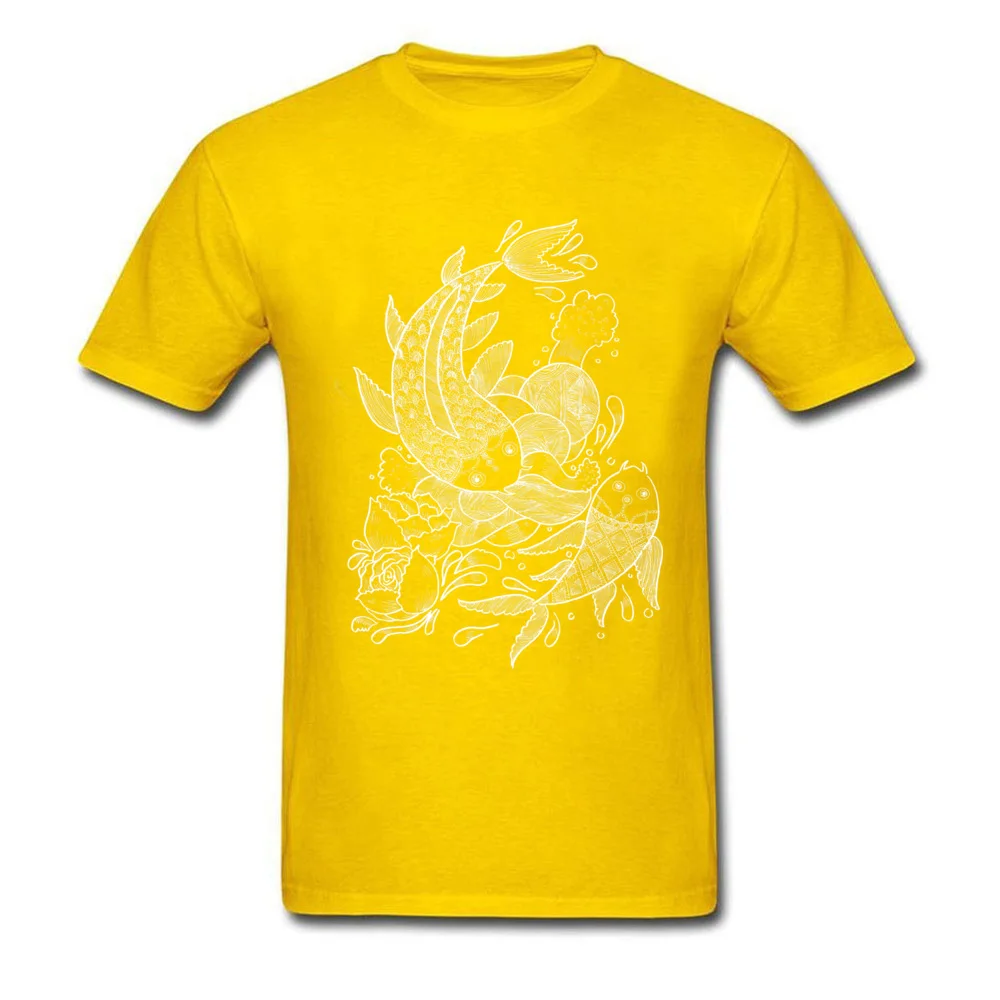 100% Cotton Fabric Men's Short Sleeve The Koi Fishes T-shirts comfortable Tops Shirt Fitted Design Crew Neck T Shirt The Koi Fishes yellow