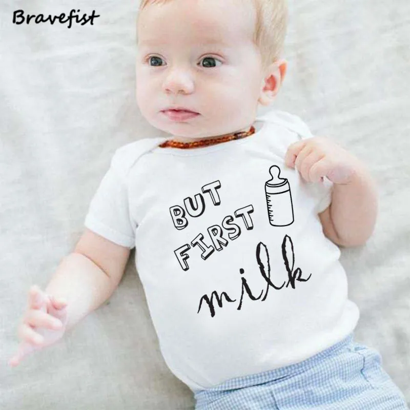 

High Quality Baby Clothes Character Short Clothing Set Newborn Bodysuits One-Piece Summer Body Baby Jumpsuits BUT FIRST MILK
