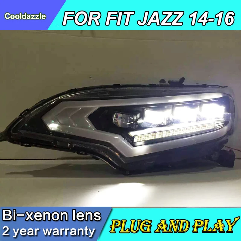 Для HONDA For Fit Jazz передняя фара 2014 2015 2016 года светодиодные фары в черном корпусе|Фара