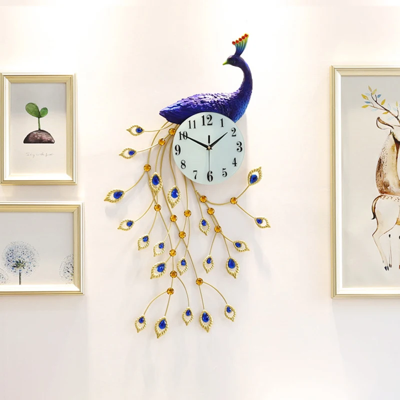 

Super Large Stereo Peacock Clock Creative Decoration European Style Living Room Silent Quartz Metal Wall Clock