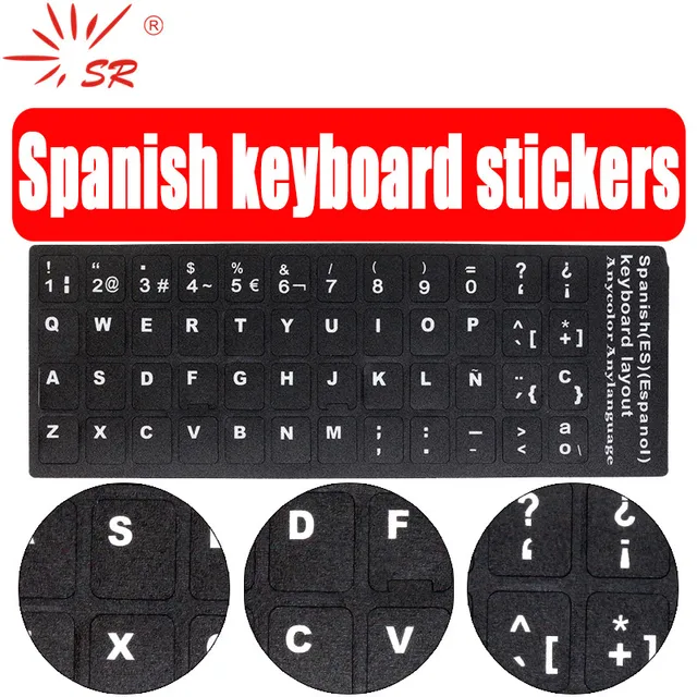 SR Standard Spanish Language Keyboard Stickers Protective Film Layout with Button Letters Alphabet for Computer Keyboard