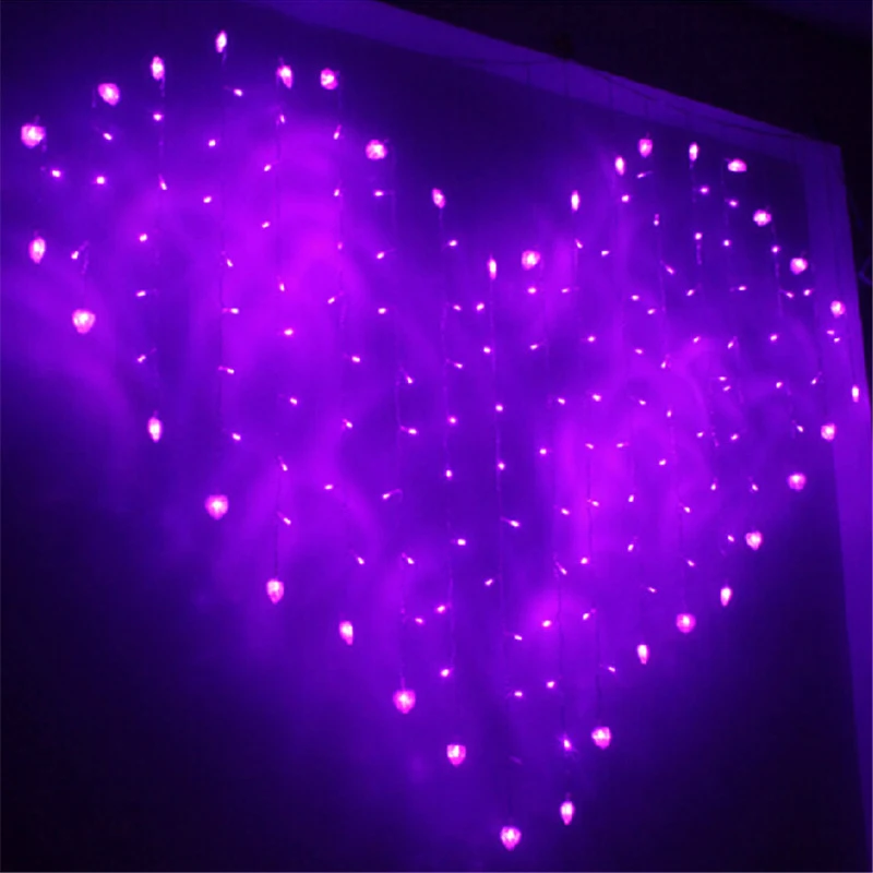 

8 Modes Heart-Shaped LED Curtain String Lights, 2*1.4M Waterproof holiday lighting Window Wedding Birthday Party Decorations