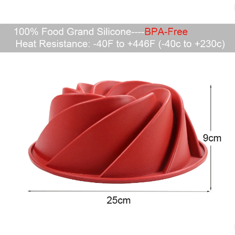 Large Spiral Shape Food Grade Silicone Bundt Cake Mold Pan 3d Fluted Cake Mould Form Bread Bakery Baking Tools Bakeware