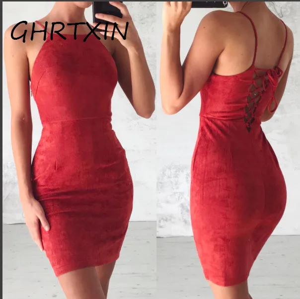 

Women Summer Dress Tunic Slip Dresses Female Bandage Dress Spring Suede Sundress Green Red Robes Office Sexy Lace up School