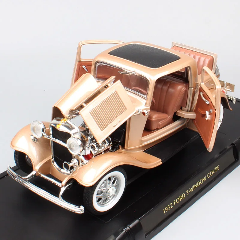 1:18 большой масштаб классический винтажный 1932 Ford 3-Window V8 DELUXE Coupe Gold Diecasts& Vehicles колеса Игрушечная модель подарки для детей