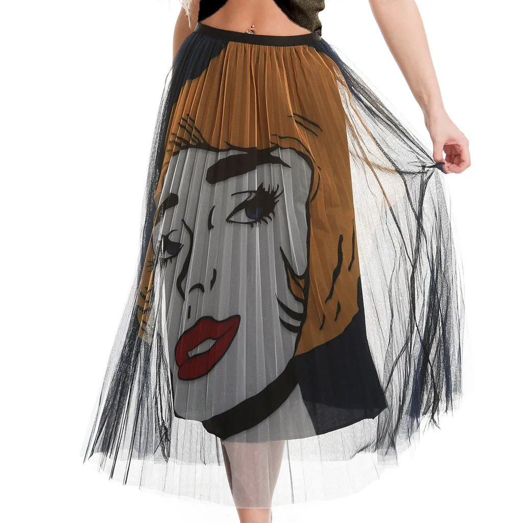 Jaycosin одежда женская винтажная юбка с принтом женская повседневная плиссированная юбка длиной до щиколотки Повседневная забавная Тюлевая юбка