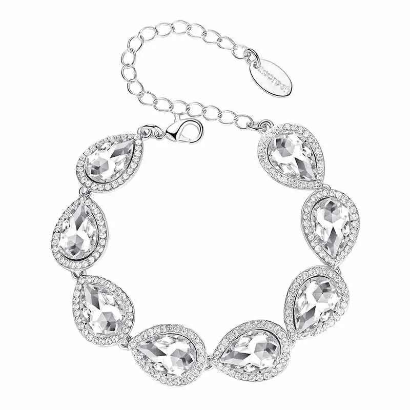 Minmin Роскошные каплевидные браслеты цвета шампанского/серебра, браслеты с кристаллами, свадебные ювелирные изделия для женщин, модные аксессуары SL051 - Окраска металла: clear