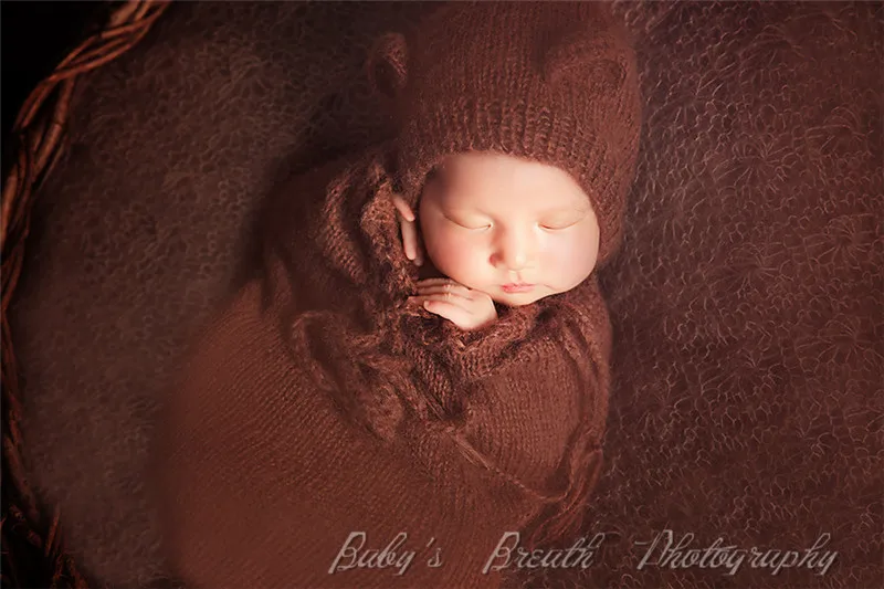 Шапочка-медвежонок из мохера с подходящим Пеленальный мешочек для фотосъемки новорожденных