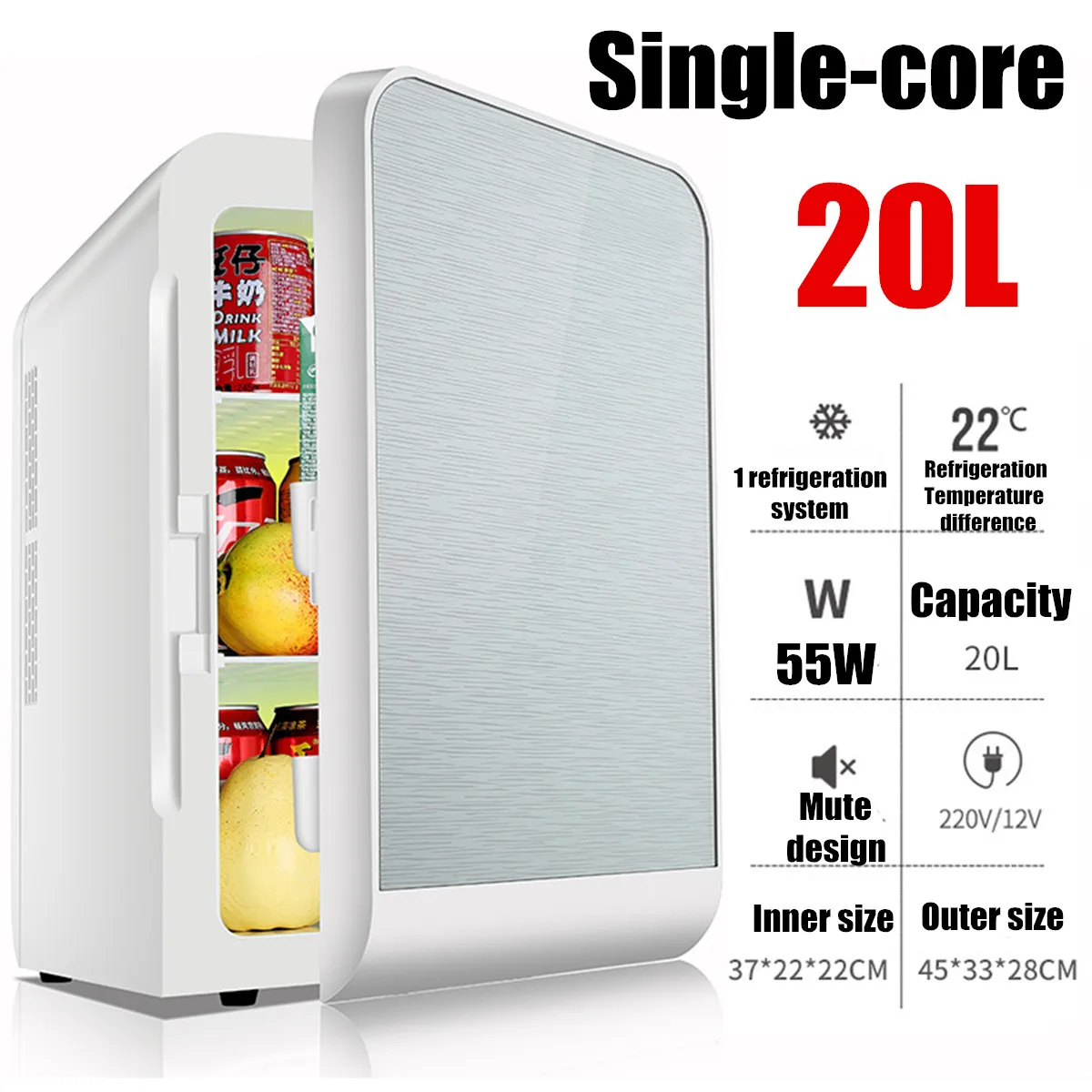 20L Refrigerator Car 12V/220V Mini Refrigerator Single-core Dual-core Digital Display Camping Home Dormitory Dual-use Fridge