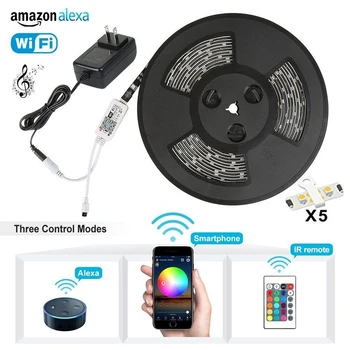 

5M 5050 RGB WIFI LED Strip light Waterproof Diode Tape lamp Magic Wifi iOS Android APP Controller 12V adapter string Full Kit