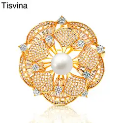 Tisvina в форме цветка лепесток жемчуг броши для женщин Брошь контакты и кулон двойного назначения бижутерия Для свадебной вечеринки подарок