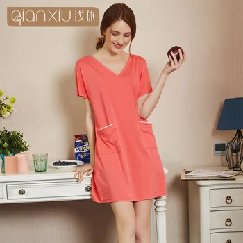 

Nightgowns Women pure color Sexy V-neck Sleepshirts Home Ladies simple Night Dress Summer comfortable loose woman Sleepwear