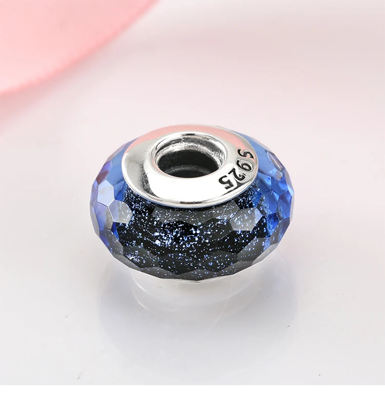 Подлинное 925 пробы Серебряное синее муранское стекло бусины подходят к оригиналу Pandora талисманы браслет ювелирные изделия