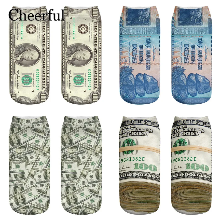 

2019 Spring Summer Creative Dollar 3d Printed Socks Fashion Personality Casual Happy Socks 100% Cotton Sports Invisible Socks