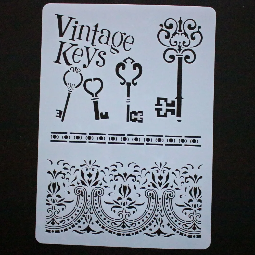 

A4 Vintage Keys Flower Craft Layering Stencils Walls Painting Scrapbooking Stamping Embossing Album Decor Paper Card Template