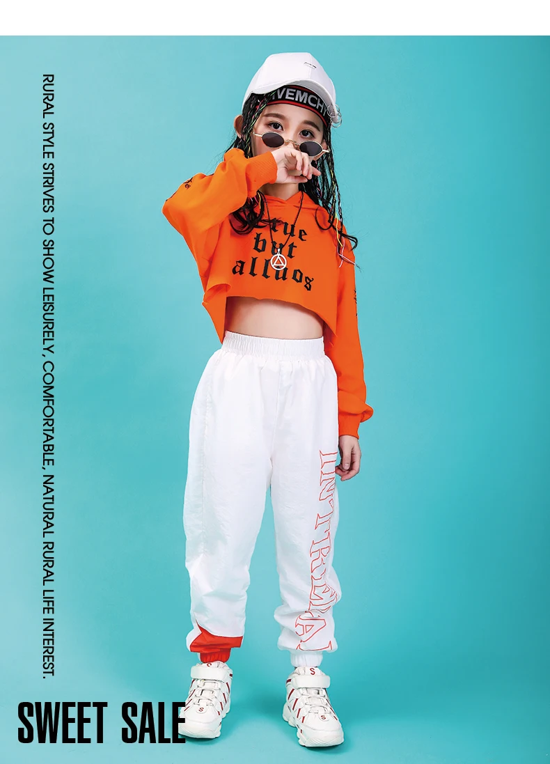 Jazz Dance Costumes Hip Hop Kids Long Sleeve Hooded Top Pants Girls Hiphop Clothes Street Dance Stage Show Wear (5)