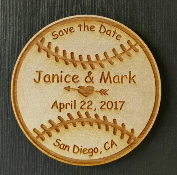 personalized baseball bride groom names wooden wedding save the date